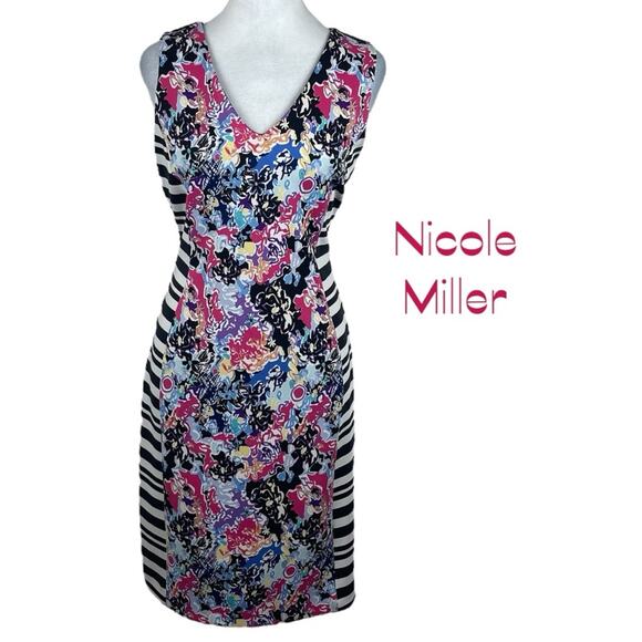 Anthropologie Nicole Miller Floral Stripe Feminine Date Dress NWOT Size M - Picture 2 of 13